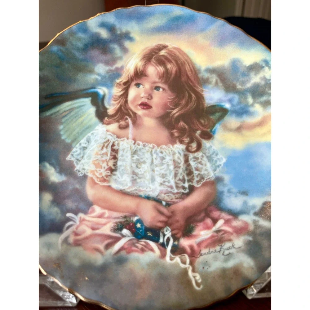 Reco Collector Plate Unisex 8.25in Blue Excellent Angel of Sharing Sandra Kuck